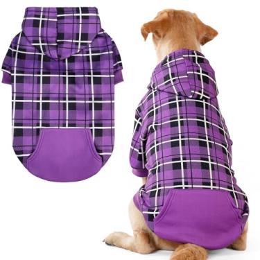 Imagem de EXPAWLORER Moletom com capuz xadrez para cachorro - suéter quente estilo britânico com orifício para trela, roupas Pitbull, roupas de inverno para todas as raças, roupas de cachorrinho e menino-gato
