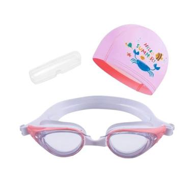 Imagem de Kit Óculos, Estojo e Touca de Natação Infantil Hero Band, Branco rosa 