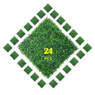 Imagem de Ogrmar 24 peças de painéis artificiais de buxo de 25,4 x 25,4 cm, planta de sebe de topiária, tela de proteção UV, adequada para ambientes externos, internos, jardins, cercas, quintais e decoração (61