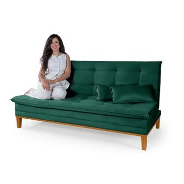 Imagem de Sofá Cama Melim Casal Premium 2 Lugares com Banquetas Revestimento Suede Verde Multifuncional 3 em 1 Reclinável Aconchegante