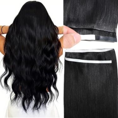 Imagem de Loxxy Extensões de cabelo humano com fita preta, preto para estilo diário com fita adesiva em extensões de cabelo humano, 45 cm 50 g