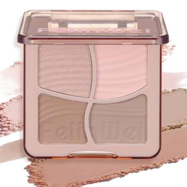 Imagem de FelinWel Paleta de maquiagem Highlight Contour Blending Matte Shimmer e pó bronzeador para pele com tons frios