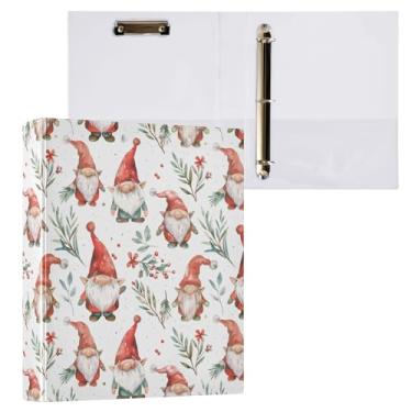 Imagem de Fichário de 3 anéis com padrão de gnomos de Natal, fichário decorativo de 3,8 cm, com prancheta e 3 bolsos transparentes, comporta 200 folhas de papel tamanho A4 para escola, escritório em casa