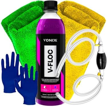 Imagem de Kit Limpeza Automotiva Shampoo V-Floc Vonixx Bomba Sucção Combustível Luva Nitrílica Toalha Microfibra Karbox