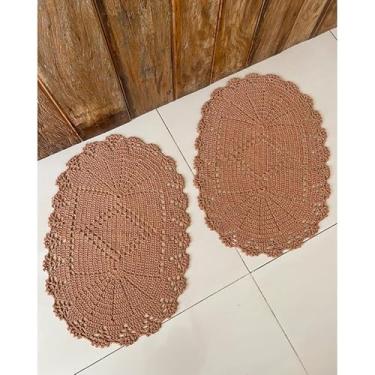 Imagem de Kit 2 Tapetes Oval Losango 70 x 45cm Crochê Artesanal (Ferrugem)