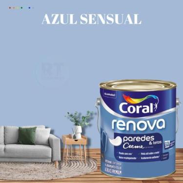 Imagem de Tinta Para Parede Acrílica Coral Renova Cor Azul 3,2l Lavável Premium 