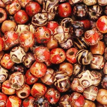 Imagem de 150 peças de contas grandes de madeira pintadas mistas contas de cabelo de madeira em barril de madeira sortidas contas africanas sortidas de 17 mm contas espaçadoras de madeira para cabelo, faça você