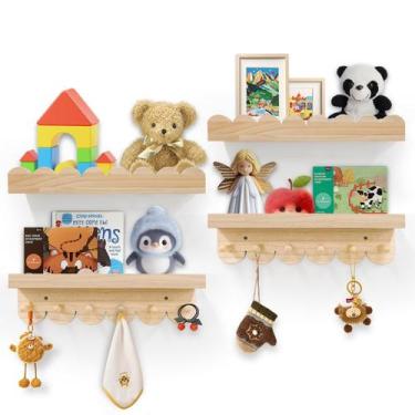 Imagem de Prateleiras flutuantes de livros de berçário Varbonia Wood, pacote com