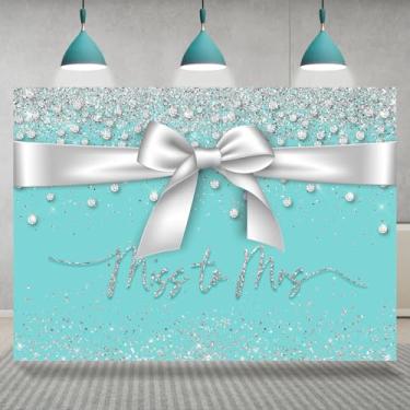 Imagem de Rsuuinu Pano de fundo Miss to Mrs Blue White Bowknot Diamonds Silver Glitter Photography Background Bridal Shower Party Decoration Supplies Cake Table Banner Photo Booth Studio Adereços 2,1 x 1,5 m