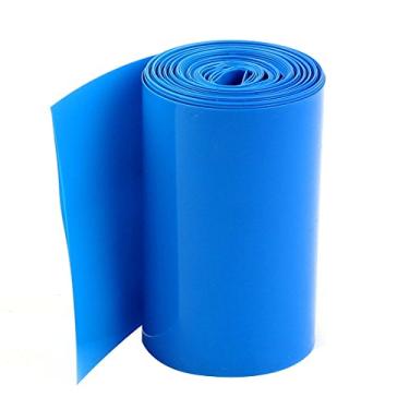 Imagem de uxcell Tubo de envoltório termorretrátil de PVC de 5 metros, 70 mm de largura, azul para 4 baterias 18650