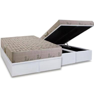 Imagem de Cama Box Baú Queen: Colchão Espuma D33 Herval Cannes + Base CRC Linhão White (158x198)