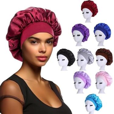 Imagem de Touca de Cetim Grande para Dormir com Faixa Larga Anti-Frizz - Gorro de Cetim com Aba Gigante, Proteção Cabelo Contra Frizz e Toque(1)