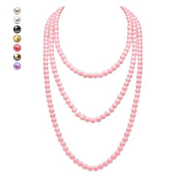 Imagem de richhut Colar feminino de pérolas longas - pérolas cultivadas naturais - pérolas luxuosas de fio de 8 mm - elegância atemporal dos anos 1920 - ótimo para esposas, namoradas, irmãs e melhores amigas