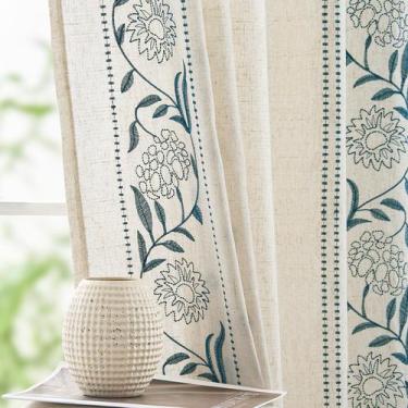 Imagem de Cortinas jinchan Winslow Linen, 229 cm de comprimento, azul sobre bege