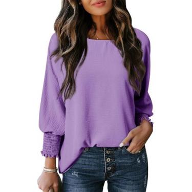 Imagem de Blusa feminina Dokotoo, manga 3/4, casual, roxa, XXL
