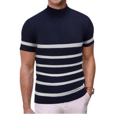 Imagem de Suéter masculino COOFANDY, simulado, gola de tartaruga, manga curta