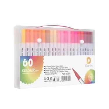 Imagem de Kit60/80/100/120 Cores Caneta 2 em1 Brush Lettering e Ponta Fina Dual Pen Canetinha Colorir Desenho (60)