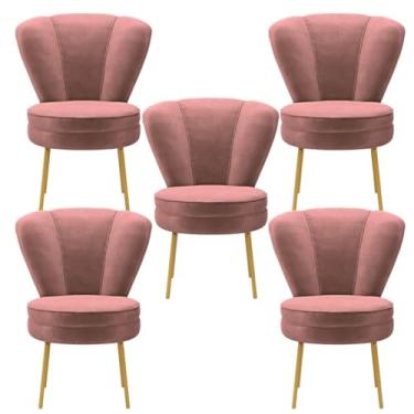 Imagem de Conjunto 5 Cadeiras para Mesa de Jantar Tecido Veludo Resistente Pés de Ferro MOBLAN decor (Rosa Escuro)