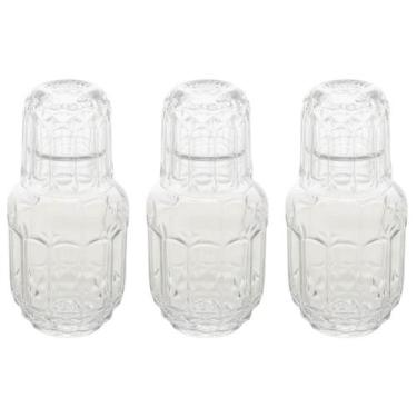 Imagem de 3 Garrafas para Água Moringa de Vidro 500ml Copo Tampa Lyor Faces