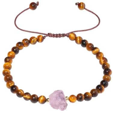 Imagem de Jewever Pulseiras femininas com cristais de ametista crua e pedras curativas com contas de proteção ajustável, equilíbrio de joias, meditação para ioga, presentes para mulheres, 4 mm, Adjustable (6"-7