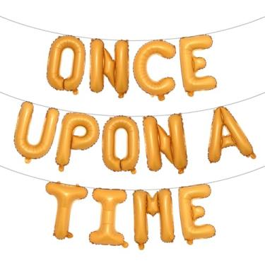 Imagem de Once Upon A Time Decorações de aniversário bandeira de balão coroa balões princesa 1º aniversário decorações para menina conto de fadas princesa festa de 1º ano (ONCE UPON A TIME Laranja)