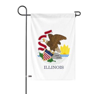 Imagem de Bandeira de jardim do estado de Illinois 30,5 x 45,7 cm bandeira vertical dupla face poliéster pequena bandeira patriótica celebração do estado festa decoração externa