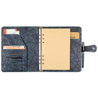 Imagem de Pasta de couro padronizada com 6 anéis, agenda A5 para mulheres, organizador de trabalho para homens, azul