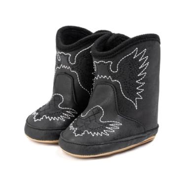 Imagem de Bellocasa Botas de cowboy ocidentais para bebês, meninos, meninas, antiderrapante, sola macia, para recém-nascido, primeiro andador, 3167/preta, 12-18 Months Toddler