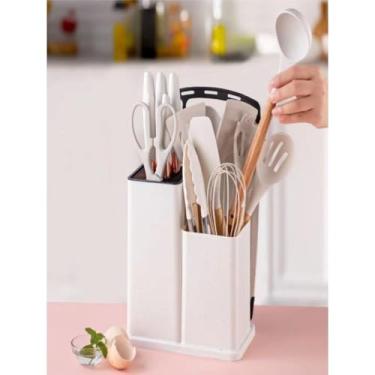 Imagem de Colher De Silicone Para Cozinha - Kit Com 19 PeçAs De UtensíLios De Cozinha Em Silicone Antiaderente, Inclui EspáTula, Concha E Pegador (Branco)