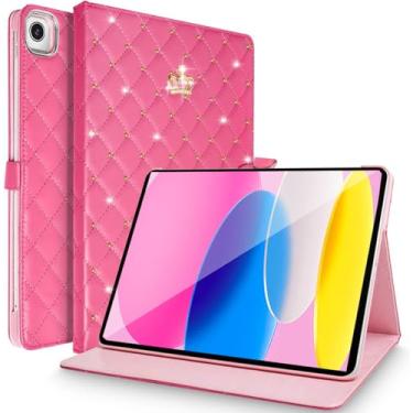 Imagem de Changjia Capa para iPad 10.2 9ª/8ª/7ª geração 2021/2020/2019, capa protetora à prova de choque de couro PU elegante com suporte automático para Apple iPad de 10,2 polegadas (rosa vermelha)