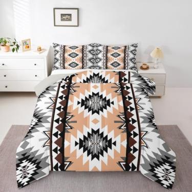 Imagem de jejeloiu Conjunto de edredom boêmio de tamanho casal, asteca, boêmio, para quarto de crianças, meninos, meninas, decoração geométrica, microfibra ultramacia e respirável