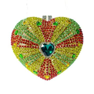 Imagem de Linda bolsa clutch de cristal em forma de coração colorida para festa e banquete