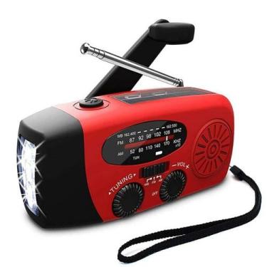 Imagem de (Vermelho) Portátil AM FM NOAA Radio Hand Crank Dynamo Wind Up Solar C