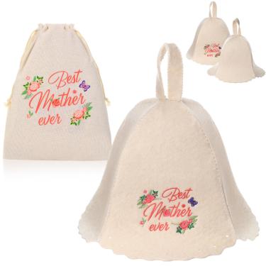 Imagem de Chicingyou 2 peças de chapéu de sauna para mulheres, melhor mãe de todos os tempos, chapéu de sauna, boné de lã com bolsa de armazenamento, portátil, para spa, sauna a vapor, casa de banho, acessórios