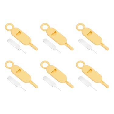 Imagem de PATIKIL Ferramenta de remoção de suporte de cartão SIM, 6 pinos de cartão SIM, abridor de agulha, bandeja ejetora, pinos de ejeção para celulares, tablets, roteadores, amarelo