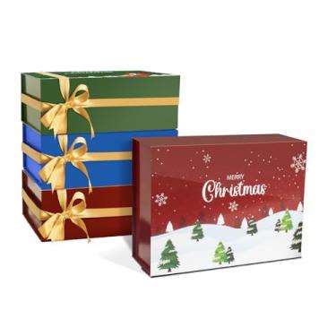 Imagem de NOVELTYBOXUSA Christmas Gift Boxes with Lids 9.5x7x3.5 Inches Xmas Magnetic Gift Box with Ribbon Gift Card Envelope Tag Hard Cardboard Gift Wrap Box for Eve Holiday Presents Wrapping