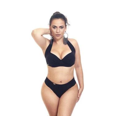 Imagem de Biquíni meia taça plus size e calcinha fio dental - Estigma, GG, Preto