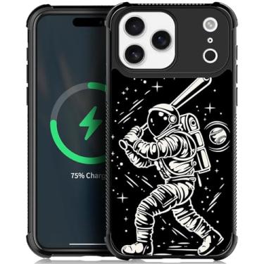 Imagem de CARLOCA Capa para iPhone Qpalz compatível com Magsafe Space Baseball Black Pattern for Girl Ultra Protection à prova de choque silicone macio TPU antiderrapante traseira