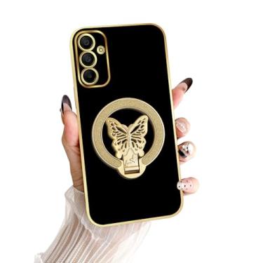 Imagem de nancheng Capa para Samsung Galaxy A15 5G com suporte de borboleta com glitter para mulheres, meninas, homens, capa protetora à prova de choque de TPU macio, preta