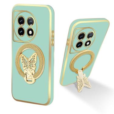 Imagem de nancheng Capa de borboleta com suporte para OnePlus 11 Pro, capa à prova de choque com cordão, verde claro