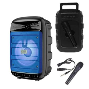 Imagem de KA-8205 Caixa de Som Portátil, 200W, LED Multicolorido, com Microfone, Bluetooth, Entrada USB, Slot para Cartão TF (Micro SD) e Entrada Auxiliar (P2 3.5mm) (Azul)
