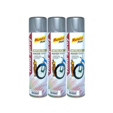 Imagem de Kit 3 Tinta Spray Prata Metalico 400ml Mundial Prime