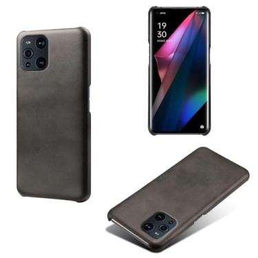 Imagem de Capa para OPPO Find X3,Proteção contra quedas,Casca de volta de cor sólida simples,Design de couro de imitação de plástico-Black