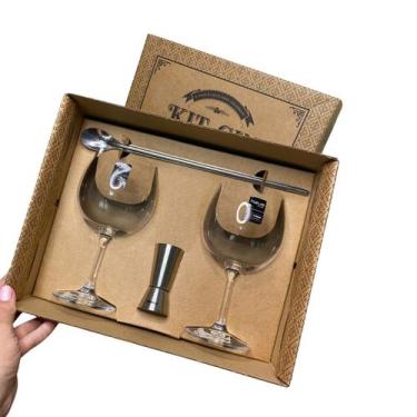 Imagem de Kit Gin Presente 4 peças 2 Taças 600ml Dosador Colher Aço - Haus Conce