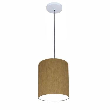 Imagem de Lustre Luminária Pendente Vivare Free Lux Pe-4103br Cúpula Em Tecido 15x20cm Cáqui Canopla Branca E Fio Cristal