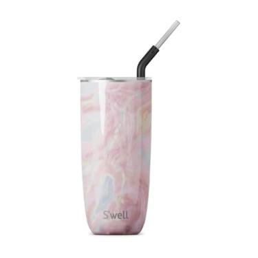 Imagem de S'well Copo de aço inoxidável com canudo – 24 Fl Oz – Geodo Rose – Recipientes com isolamento a vácuo de camada tripla mantém as bebidas frias por 18 horas – Garrafa de água livre de BPA