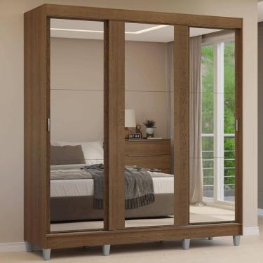 Imagem de Guarda-Roupa Casal com Pés 3 Portas de Correr de Espelho Rustic Reno Madesa