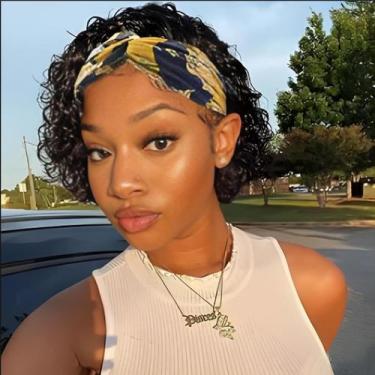 Imagem de Peruca com faixa de cabeça Betufllo Curly Wave Human Hair 15cm 150% de