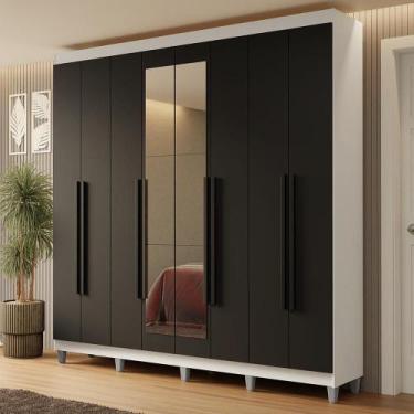 Imagem de Guarda-roupa Casal Com Pés 8 Portas Batentes Com Espelho Branco-preto-