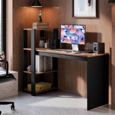 Imagem de Mesa Escrivaninha Para Home Office Milão Com Prateleiras Para Trabalho